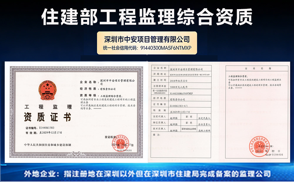 深圳市中安项目管理有限公司综合资质证书